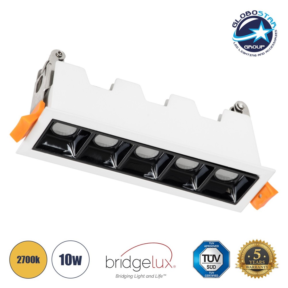 GLOBOSTAR® LUMINAR 60319 Χωνευτό Downlight Σποτ LED 10W 1350lm 36° AC 220-240V IP20 Θερμό Λευκό 2700K - Osram SMD Chip & TÜV SÜD Driver - Λευκό & Μαύρο Ματ - Μ14.8 x Π4.3 x Υ4.5cm - Q13.5 x 3.5cm - 5 Χρόνια Εγγύηση